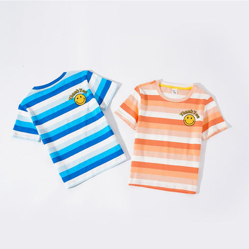 Boys' And Girls' Short Sleeve Stripe Smiley Face T-shirt